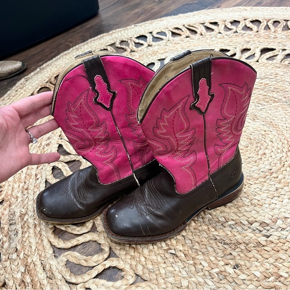 Roper Western Boots Girl Square Toe Pink Brown Size 2 Kids - Picture 1 of 5